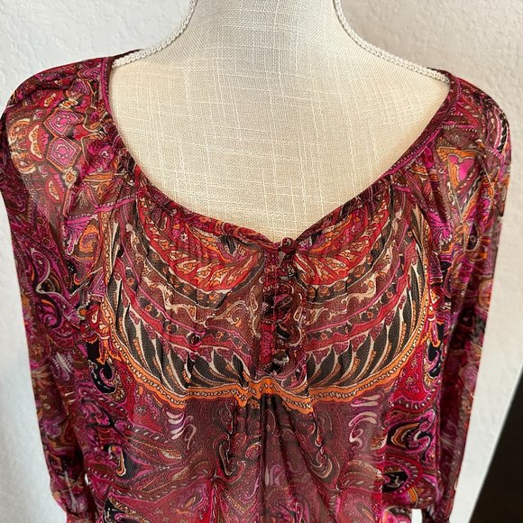 INC INTERNATIONAL Semi-Sheer Paisley Boho Top - SP - Picture 3 of 9